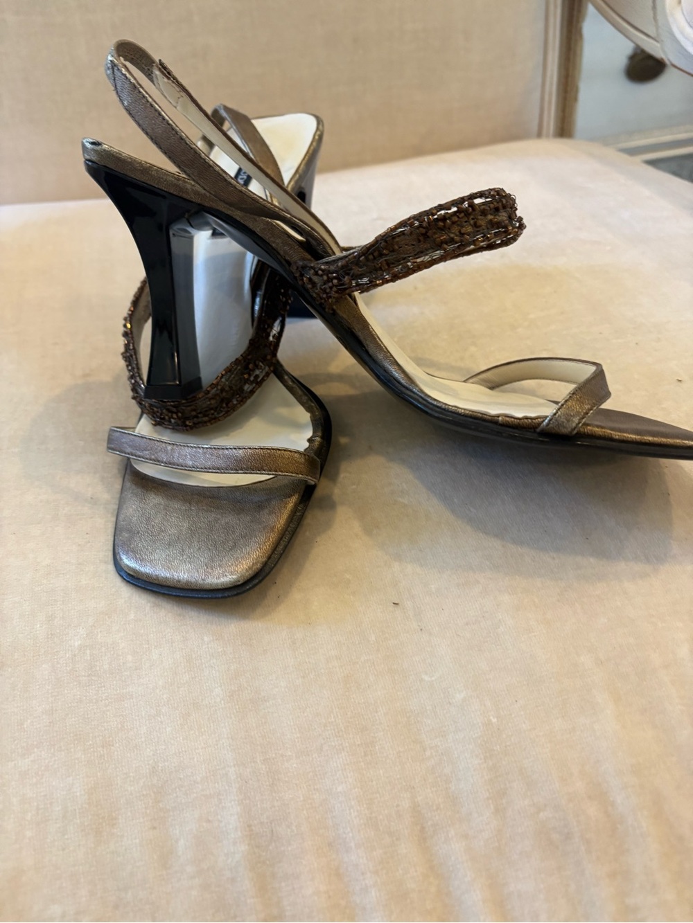 Slingback High Heel Sandals in Metallic Bronze